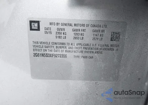 2015 Cadillac Xts Luxury z USA, uszkodzony, nr VIN 2G61N5S3XF9272356